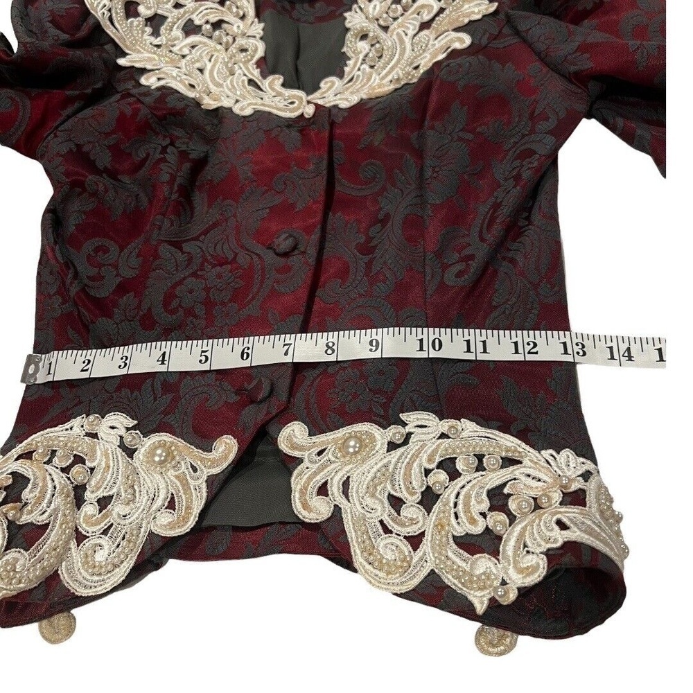 Vintage Jessica Mcclintock Jacquard Jacket 80’s Lace Detail And Pearl/ Beads - Picture 8 of 13